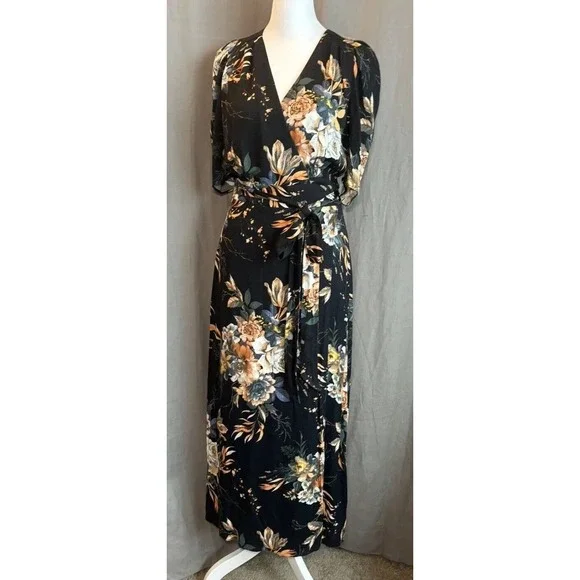 AFRM | Dresses | Afrm Nordstrom Black Floral Midi Wrap Dress Womens Size  Small Tie Waist Nwt | Poshmark